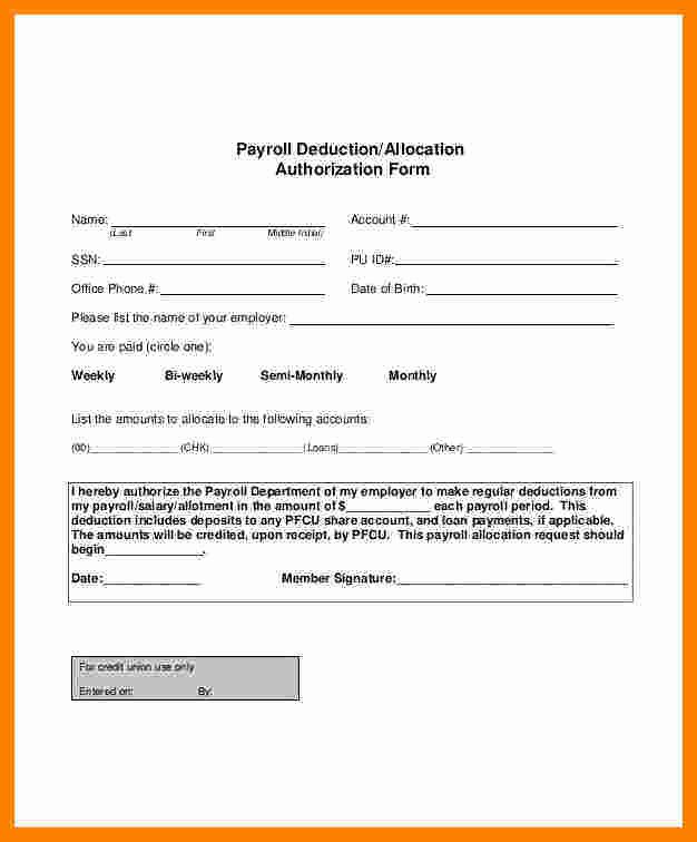 Payroll Deduction form Template Inspirational 9 Payroll Deduction Authorization form