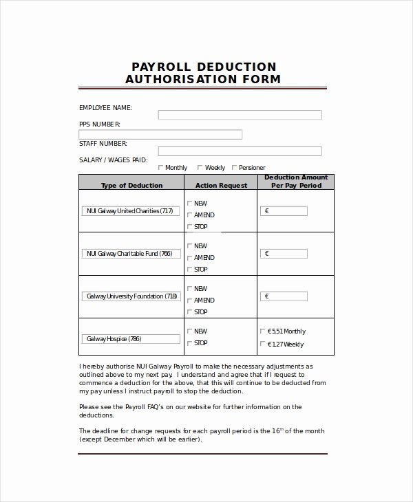 Payroll Deduction form Template Inspirational Payroll Template 8 Free Word Pdf Documents Download