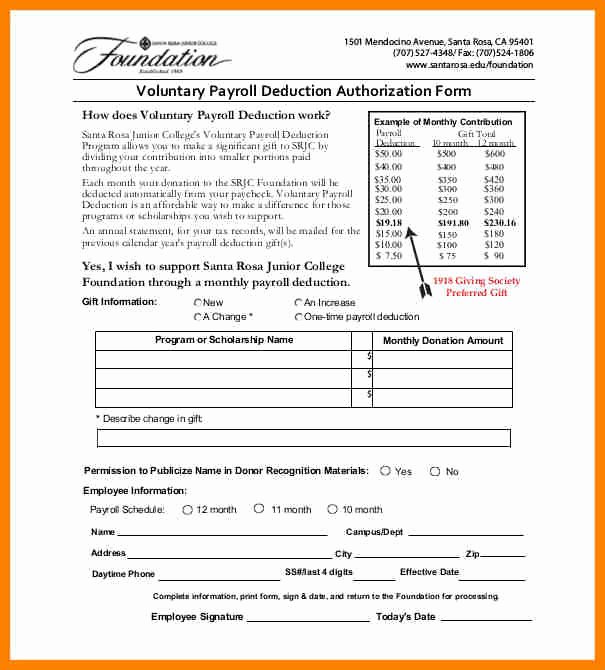 Payroll Deduction form Template Lovely 8 Payroll Bud Template