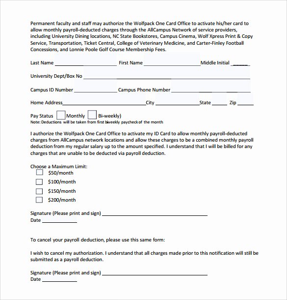 Payroll Deduction form Template New Sample Payroll Deduction form 10 Download Free Documents