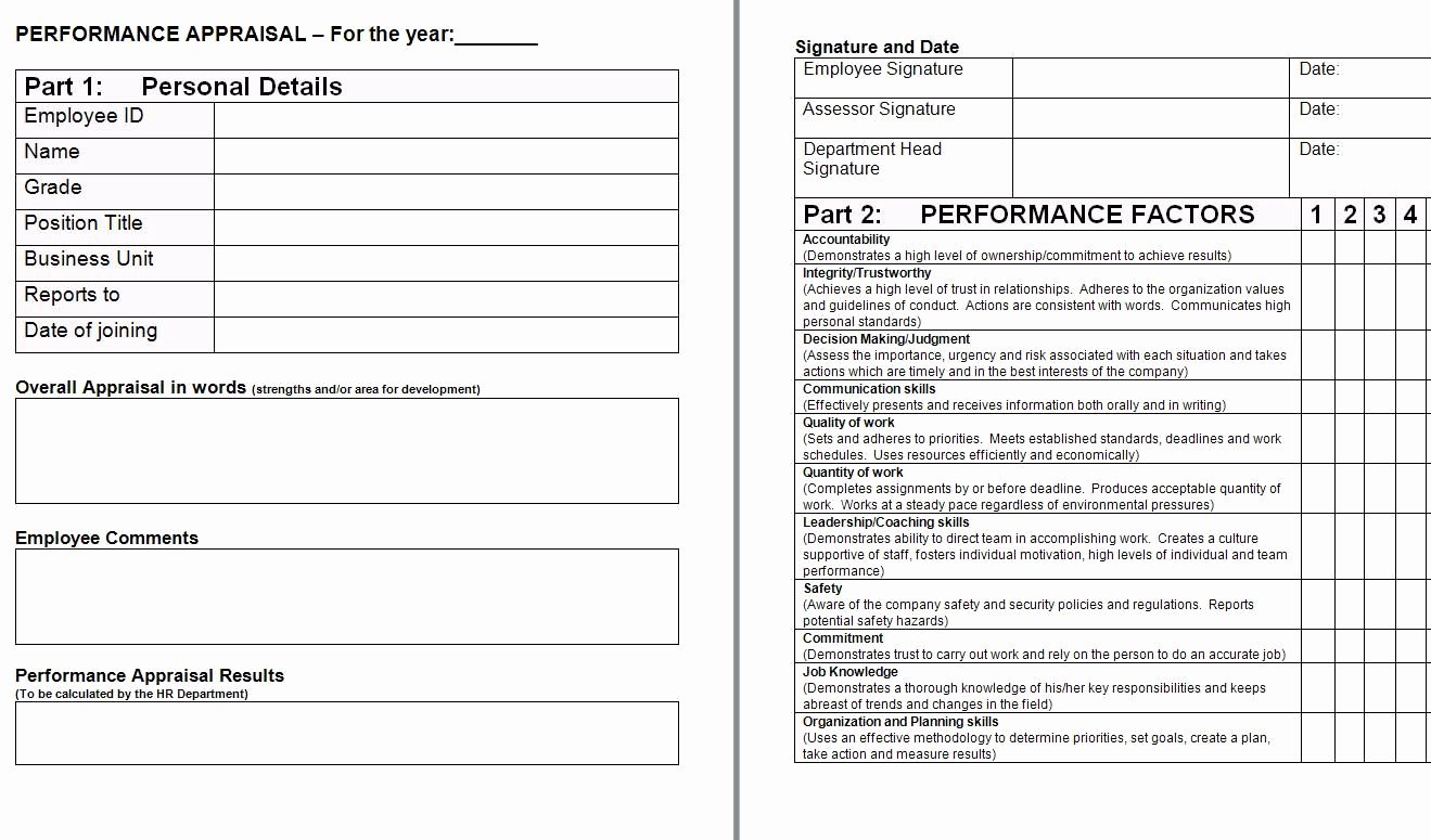 Performance Evaluation Template Word Beautiful Performance Appraisal form Template