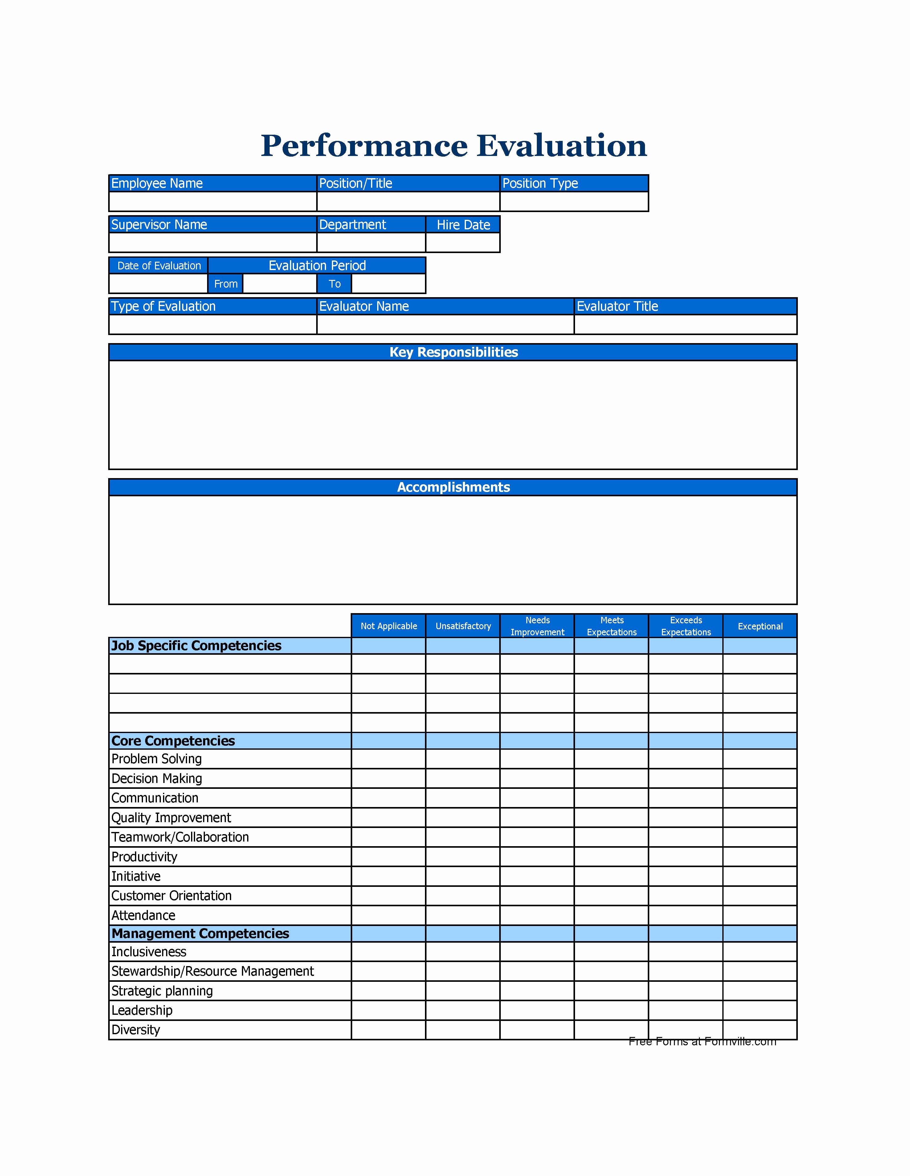 Performance Evaluation Template Word Luxury 46 Employee Evaluation forms &amp; Performance Review Examples