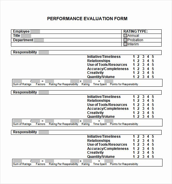 Performance Evaluation Template Word Unique Sample Performance Evaluation form 7 Documents In Pdf Word