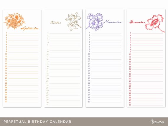 Perpetual Birthday Calendar Template Unique Perpetual Birthday Calendar Printable and Editable Pdf