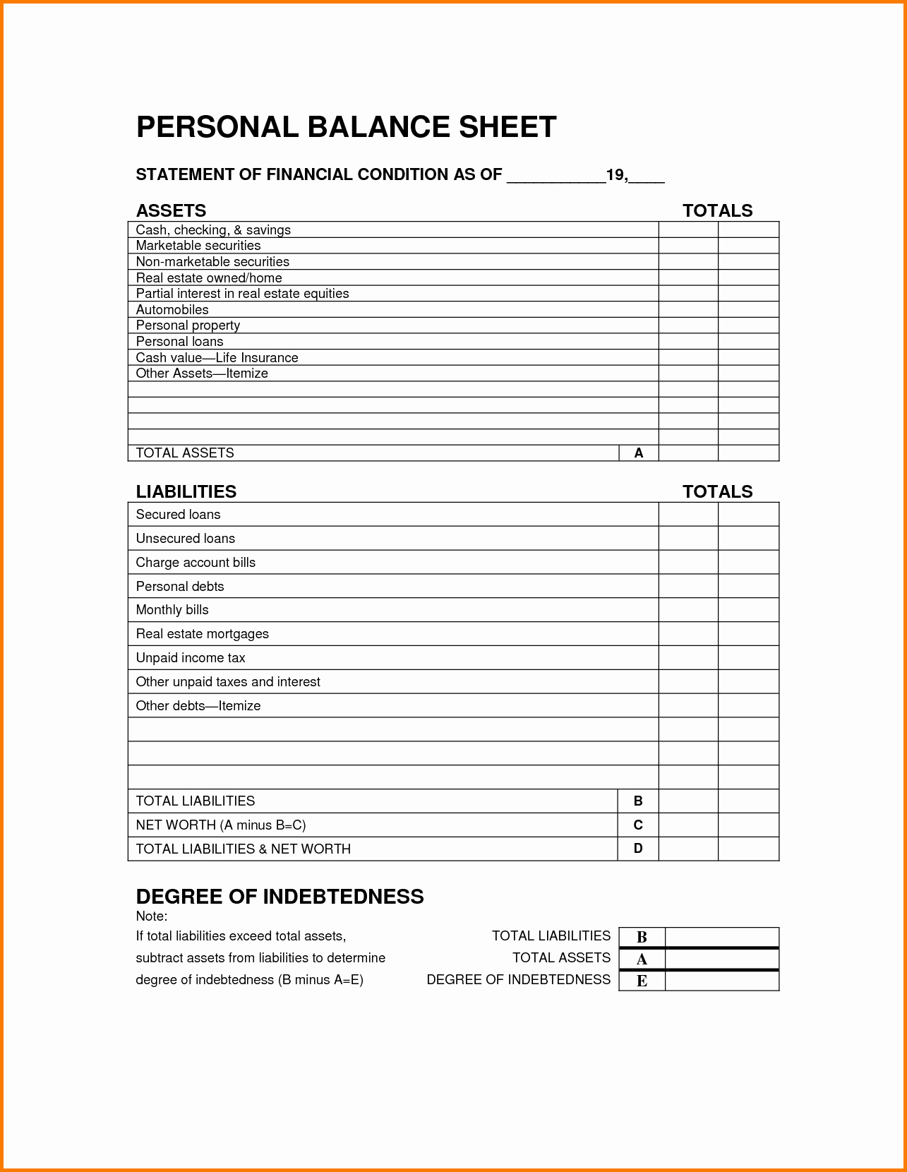 Personal Balance Sheet Template Excel Best Of Personal Balance Sheet Template