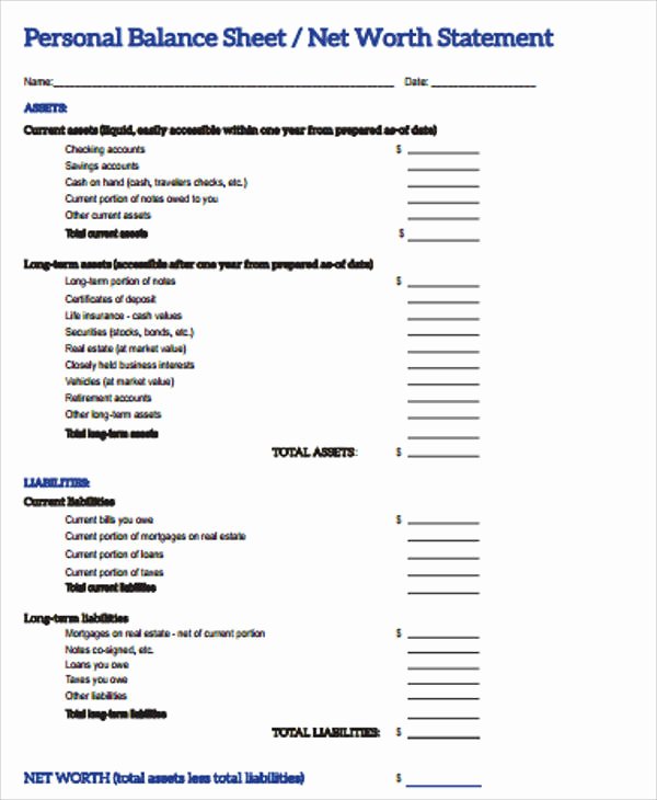 Personal Balance Sheet Template Excel Fresh Personal Balance Sheet 7 Examples In Word Pdf