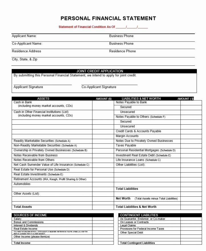 Personal Financial Statement Template Free Fresh Financial Statement Template