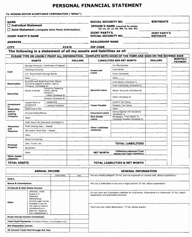 Personal Financial Statement Template Free Inspirational 40 Personal Financial Statement Templates &amp; forms