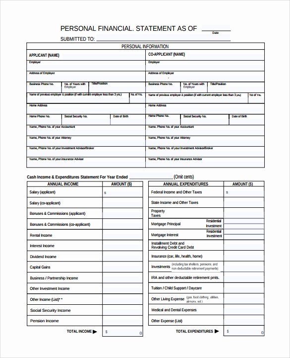 Personal Financial Statement Template Free Luxury Personal Financial Statement Template