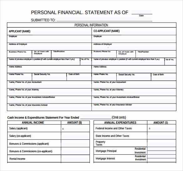 Personal Financial Statement Template Free New Personal Financial Statement 11 Documents In Pdf Word