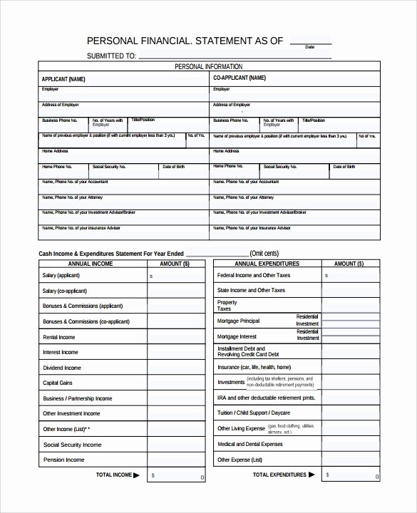 Personal Financial Statement Template Free Unique Free 15 Sample Personal Financial Statement Templates In