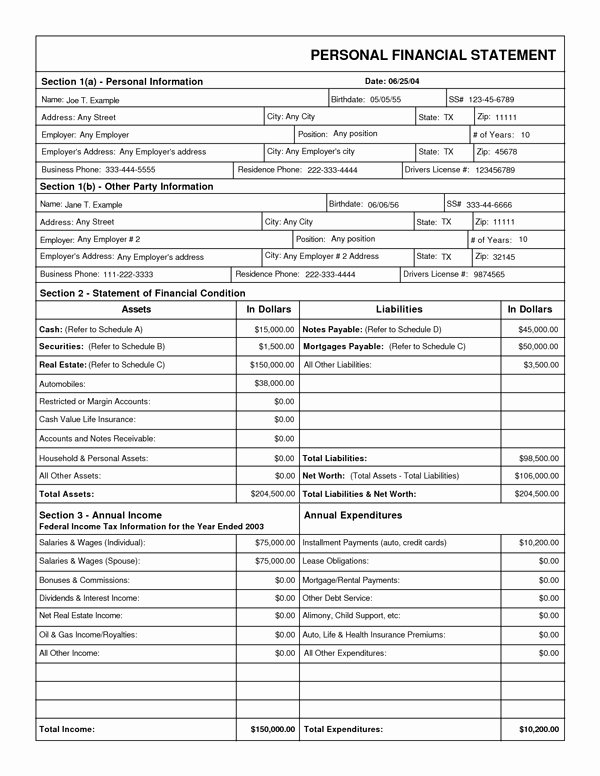 Personal Financial Statement Template Free Unique Free Personal Financial Statement Template 2016
