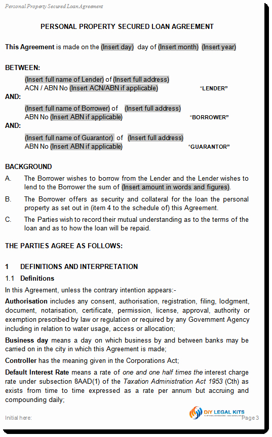 Personal Loan Agreement Template Word Unique Simple and Secured Loan Agreement Personal Loan Template