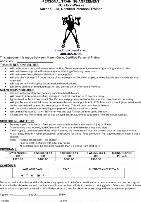 Personal Service Contract Template Elegant Personal Training Agreement Sample