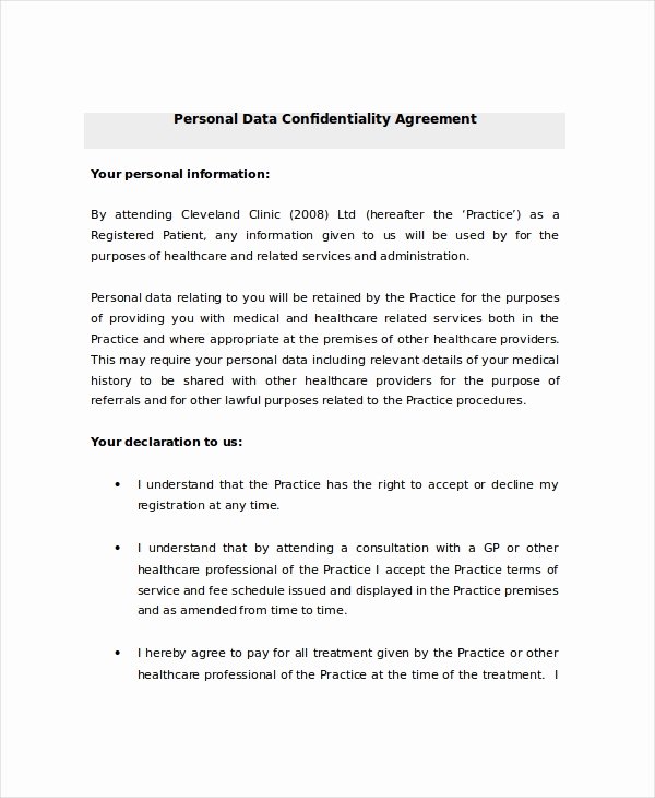 Personal Service Contract Template Lovely Personal Confidentiality Agreement – 8 Free Word Pdf