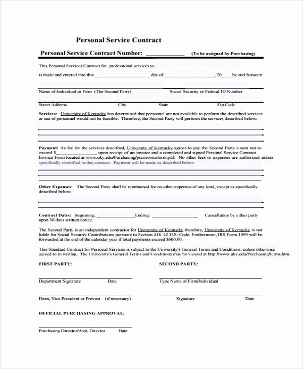 Personal Service Contract Template New Free 29 Sample Contract Agreement forms In Pdf