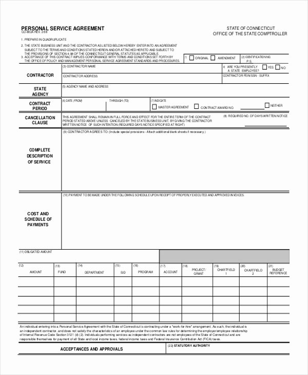 Personal Service Contract Template Unique 10 Sample Personal Agreement forms Free Sample Example