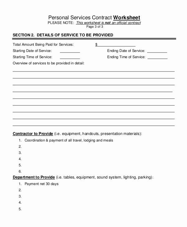 Personal Services Contract Template Inspirational 6 Employment Contract Worksheet Templates Pdf Word