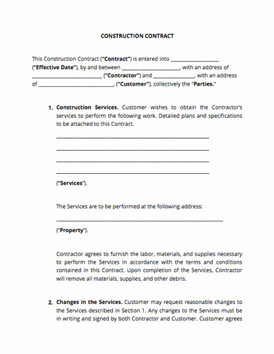 Personal Services Contract Template Inspirational Construction Contract Free Sample Docsketch