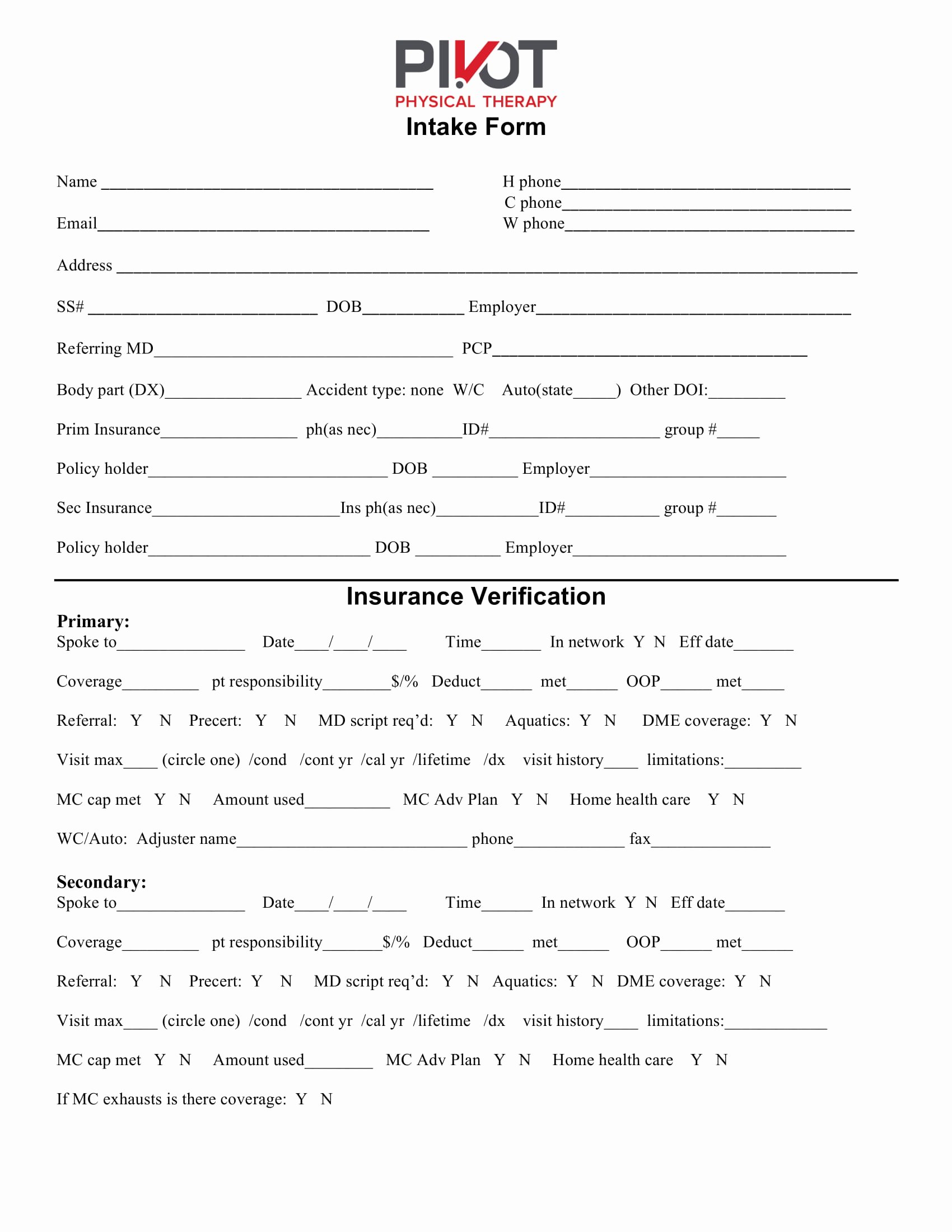 Physical therapy forms Template Inspirational 5 Physical therapy Intake forms Pdf Doc