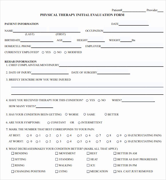 Physical therapy forms Template Lovely Free 7 Sample Physical therapy Evaluations In Examples