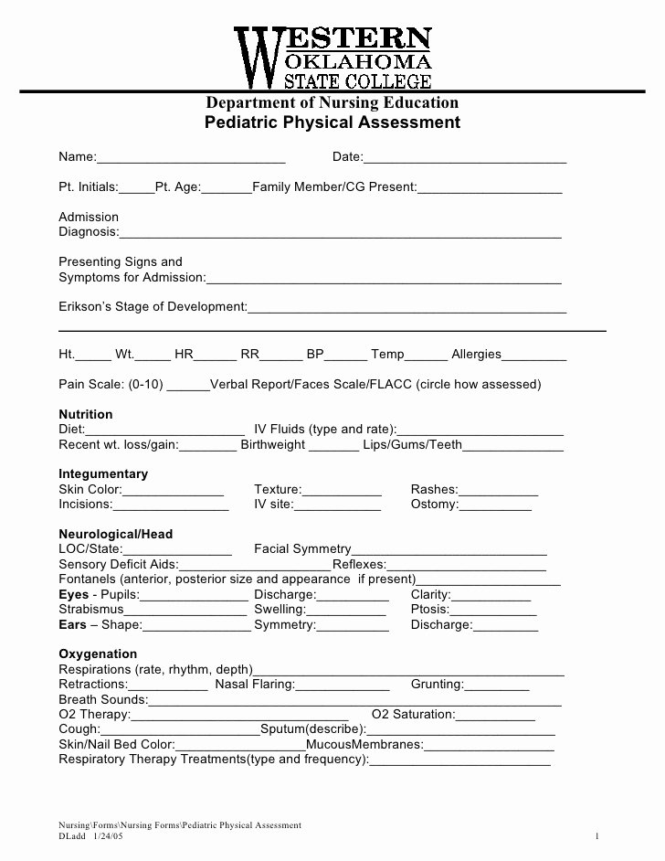 Physical therapy forms Template Lovely Pediatric Physical assessment