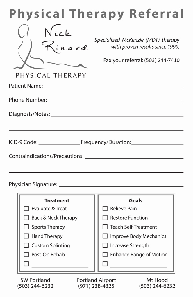 Physical therapy forms Template New Referral