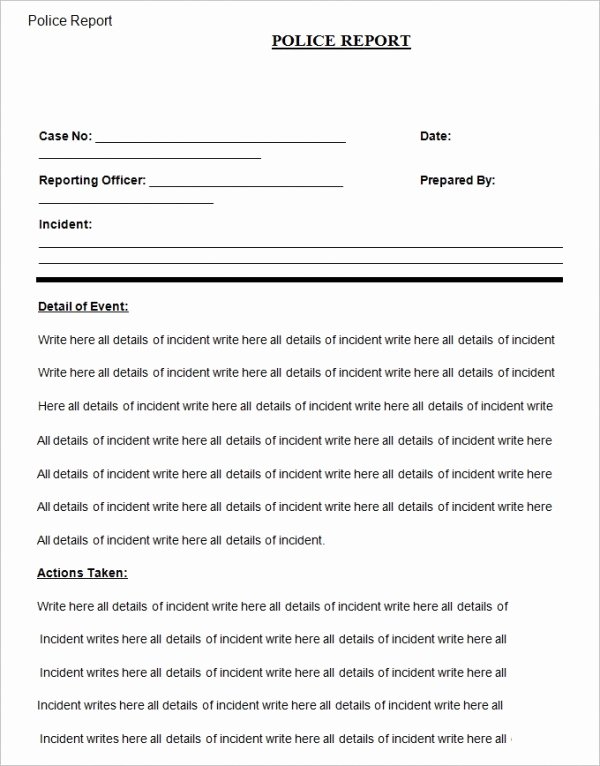 Police Report Template Pdf Unique Sample Police Report Template – 13 Free Word Pdf