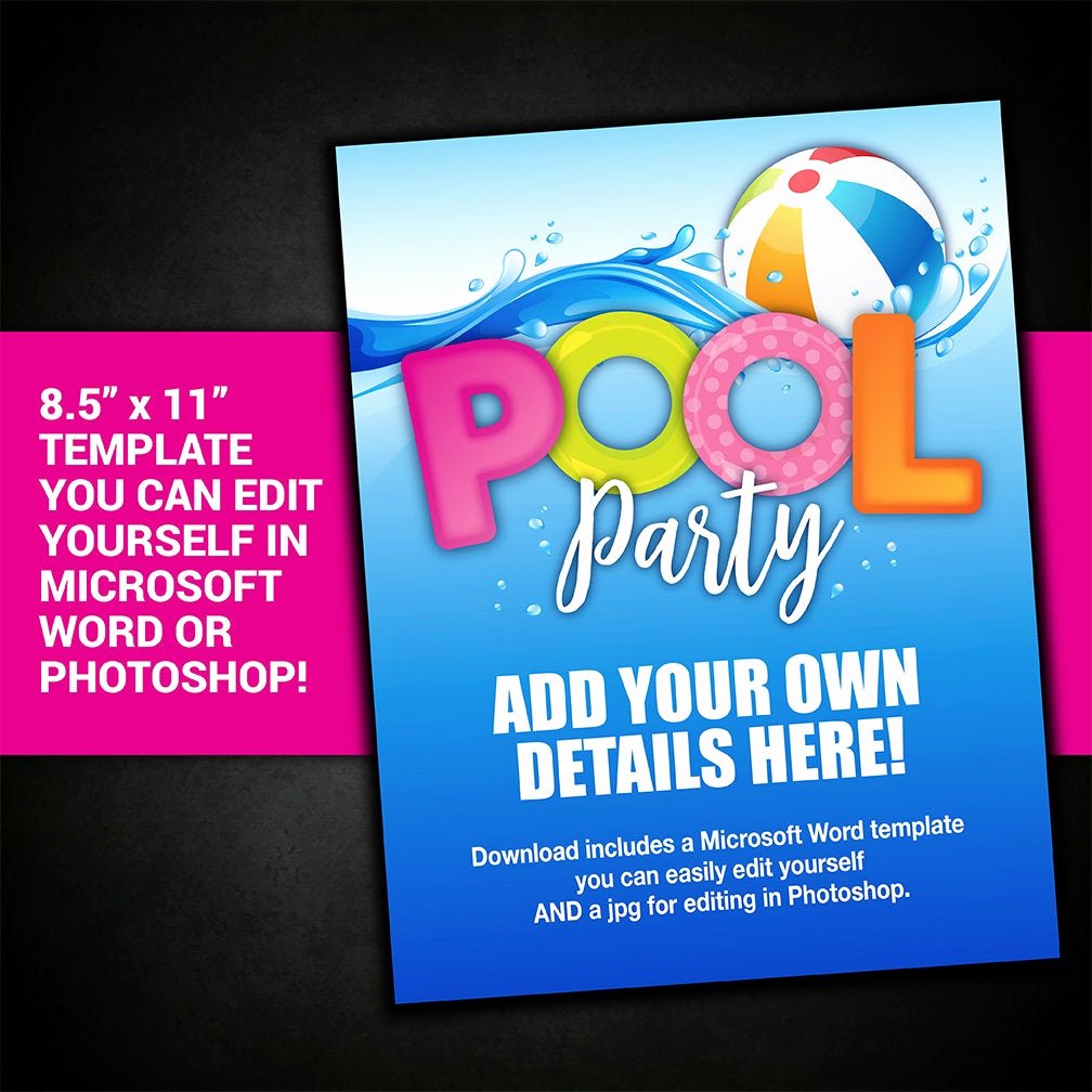 Pool Party Invite Template New Editable Pool Party Invitation Template Pool Party Flyer