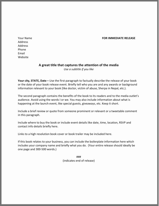 Press Release Template Free Lovely How to Write A Press Release for A Book the Happy Self