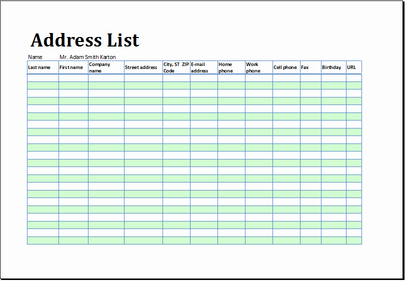 Printable Address Book Template Lovely Printable Address List Book Template for Ms Excel