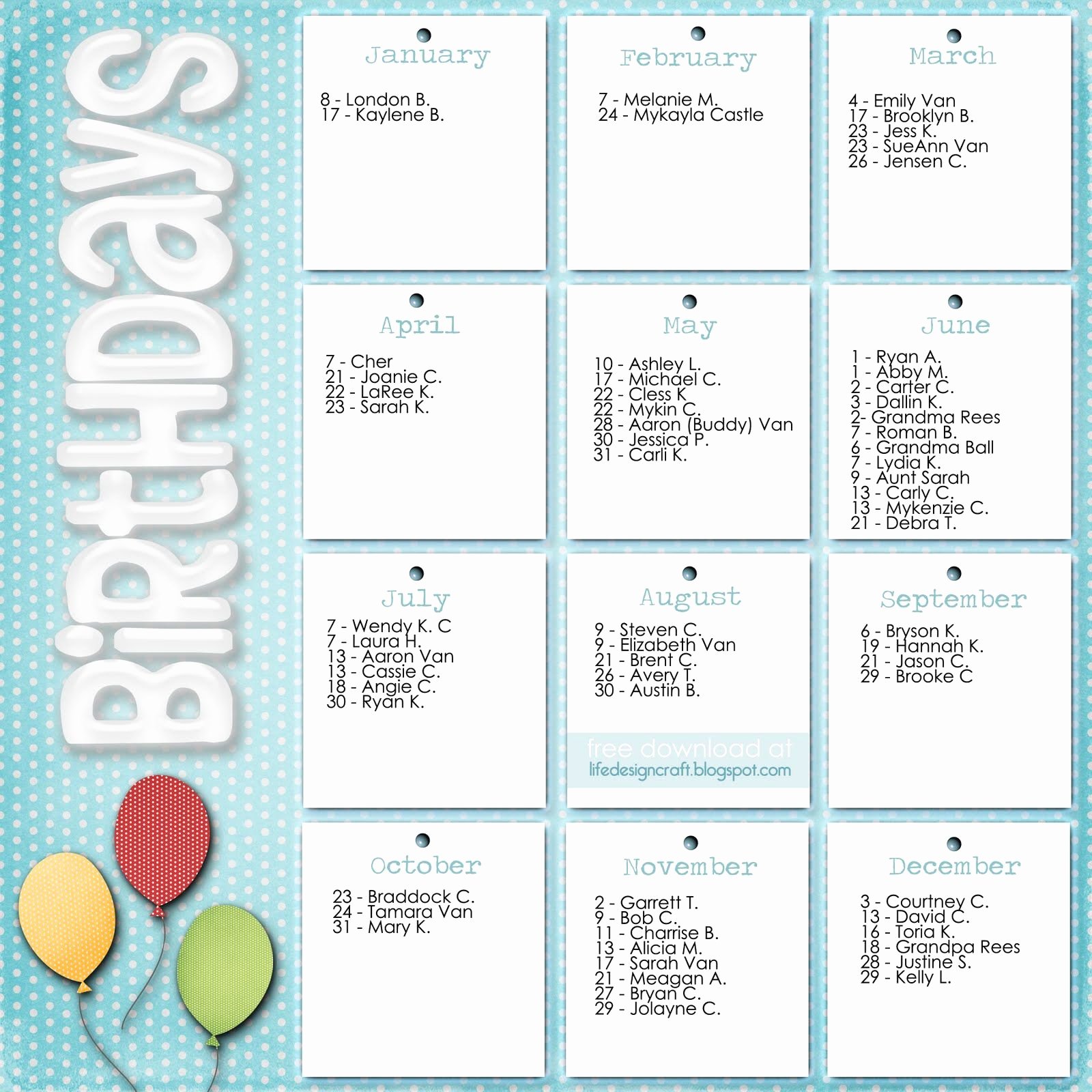 Printable Birthday Calendar Template Beautiful Life Design and the Pursuit Of Craftiness Birthday
