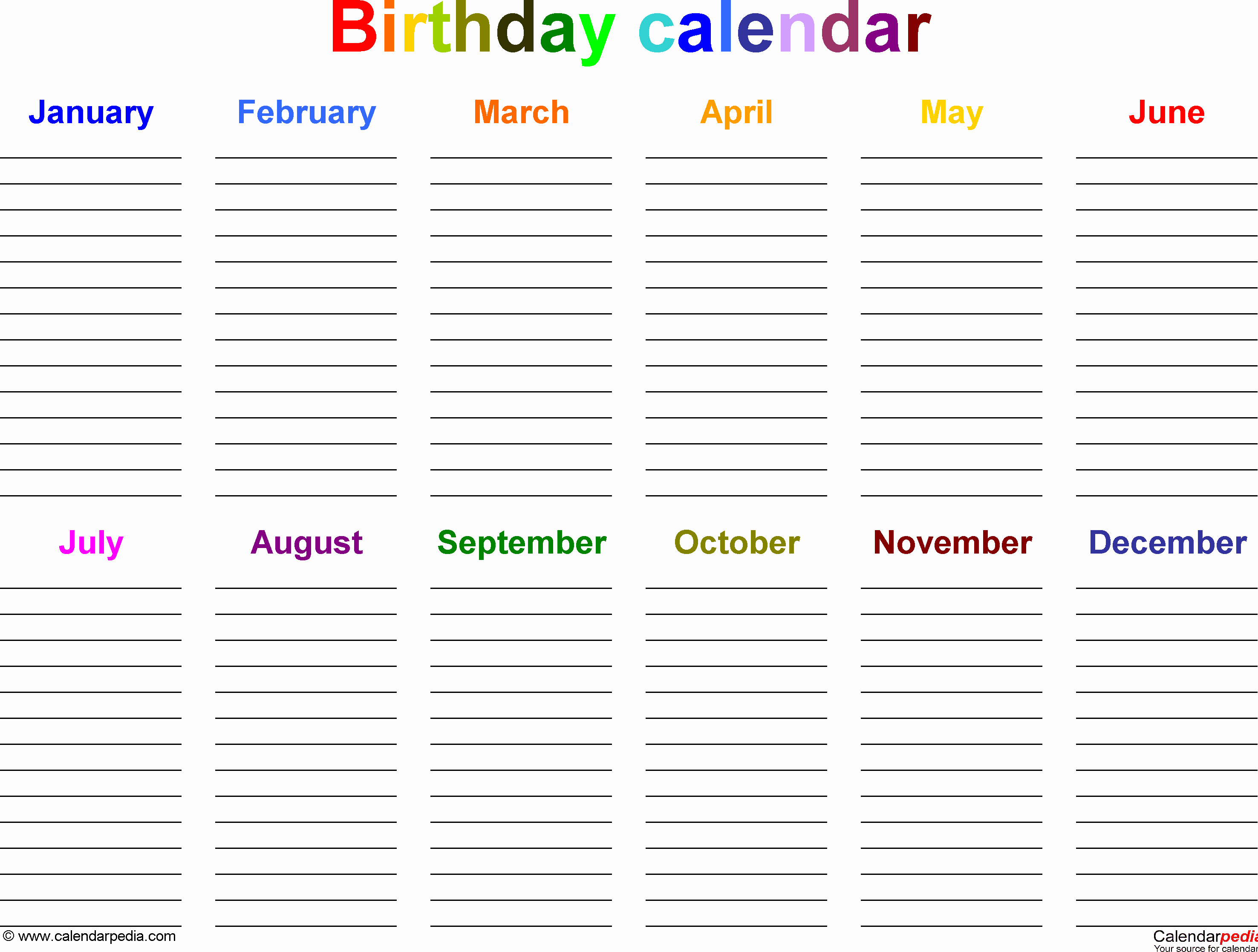 Printable Birthday Calendar Template Best Of Excel Template for Birthday Calendar In Color Landscape