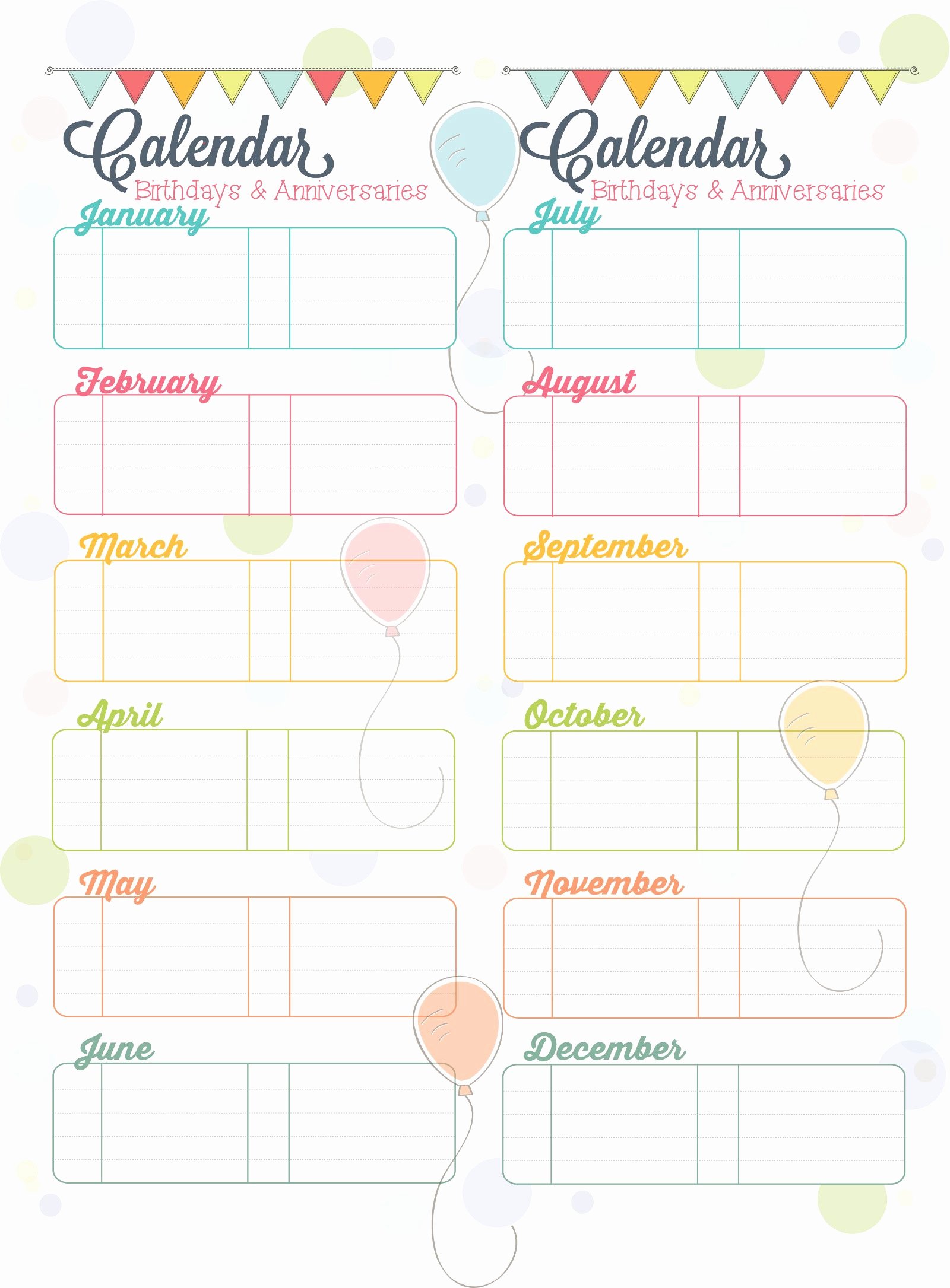 Printable Birthday Calendar Template Inspirational Free Printable Birthdays Calendar … Print Me