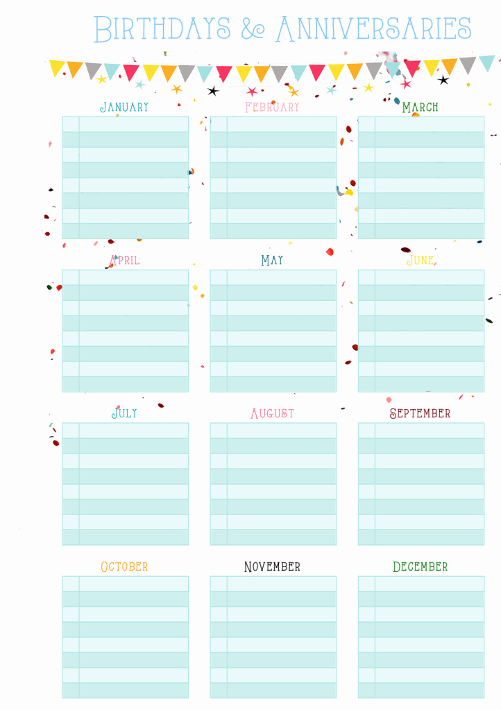 Printable Birthday Calendar Template Lovely Birthdays &amp; Anniversaries Perpetual Calendar Sheet Free