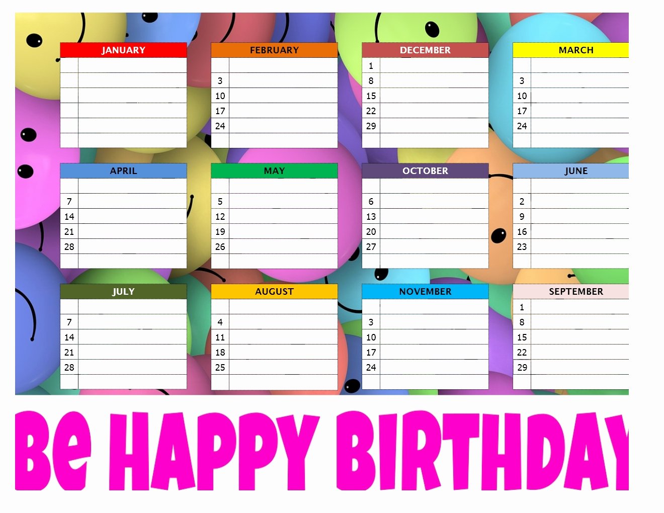 Printable Birthday Calendar Template New Birthday Calendar Excel Template Calendar 2018 Printable