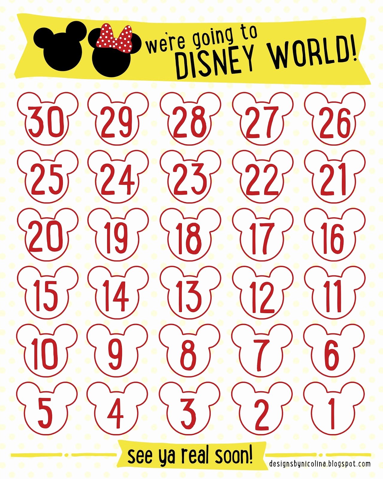 Printable Countdown Calendar Template Beautiful Designs by Nicolina Disney Countdown Free Printable