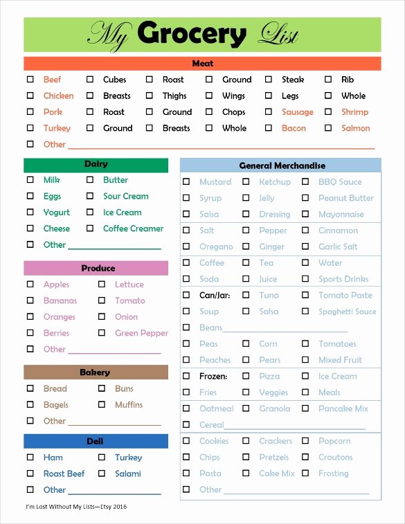 Printable Grocery List Templates Beautiful Grocery Checklist Template 11 Free Word Excel Pdf