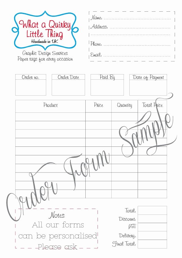 Printable order form Template Elegant Custom order form Printable form Editable Template