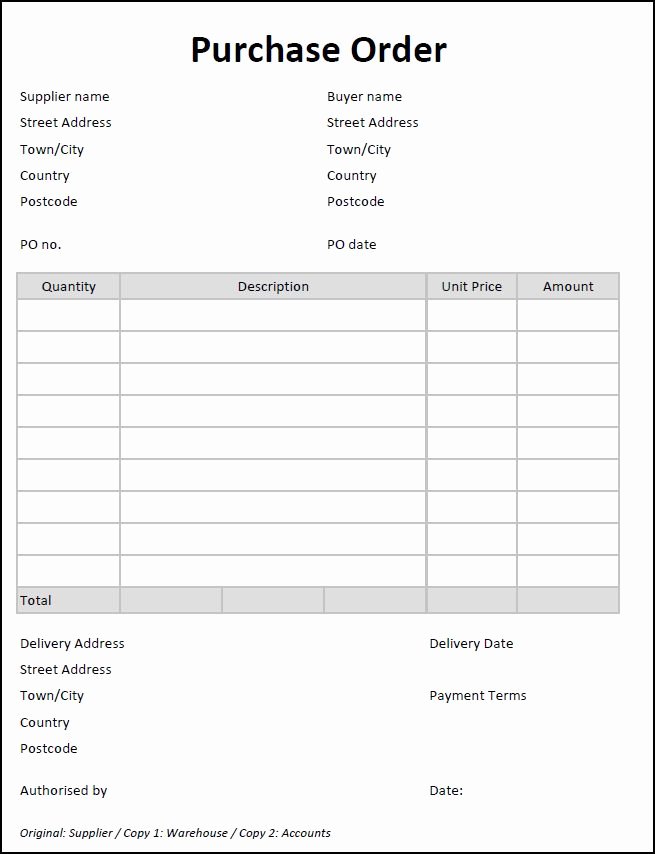 Printable order form Templates Beautiful Purchase order Template