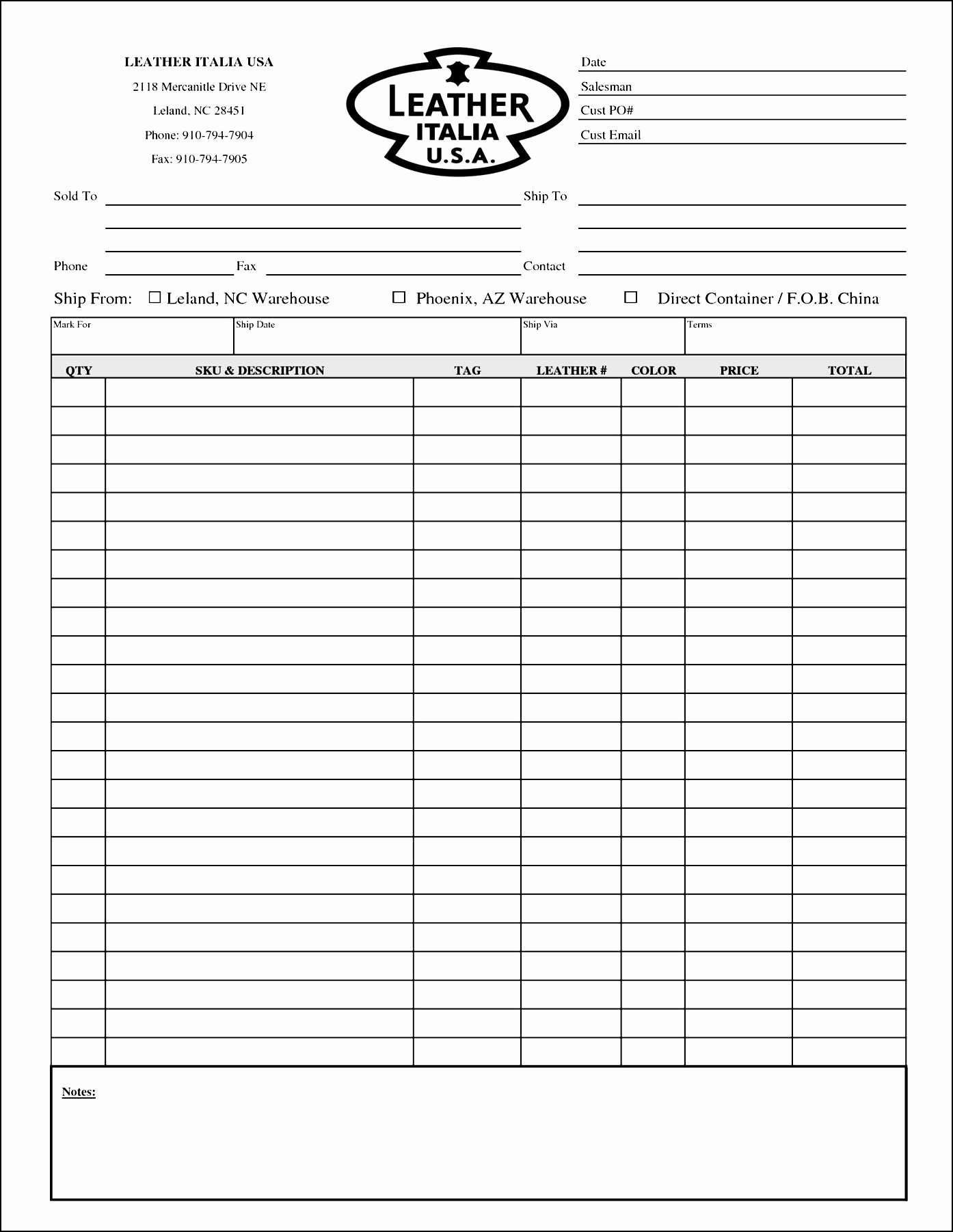 Printable order form Templates Fresh Blank order form Template Excel