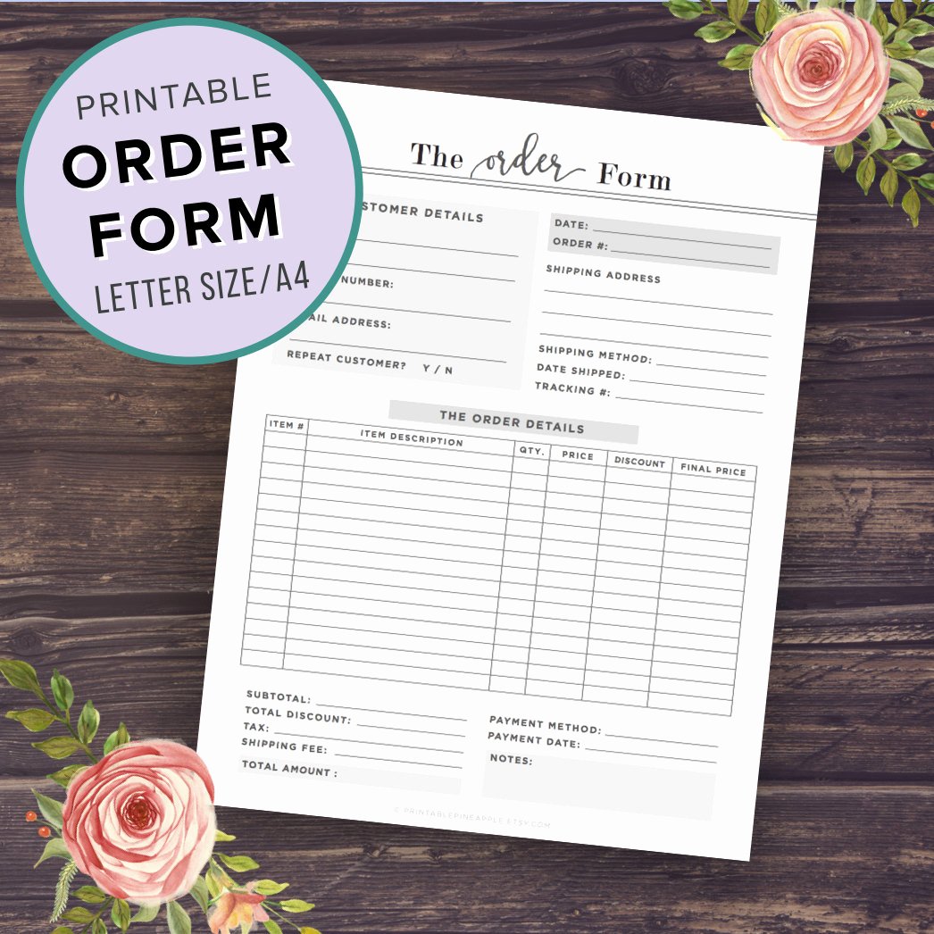 Printable order form Templates Luxury order form Template Printable Custom order form Business