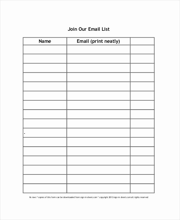 Printable Sign Up Sheet Template Unique Email Sign Up Sheet Template Template