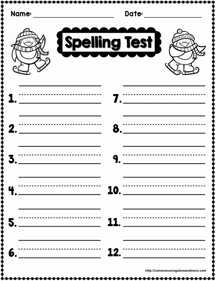 Printable Spelling Test Template Awesome Freebie Winter themed Spelling Test Template