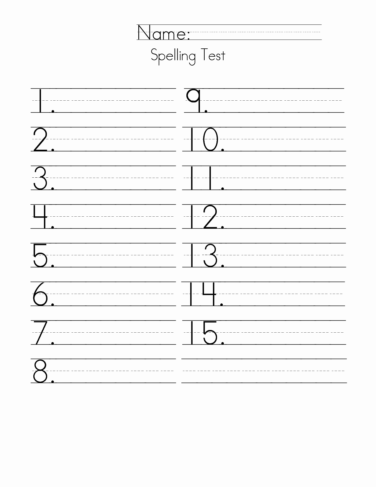 Printable Spelling Test Template New First Grade Spelling Test Paper