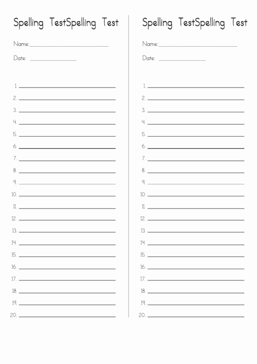 Printable Spelling Test Template Unique Blank Spelling Test Sheet 20 Words Printable Pdf