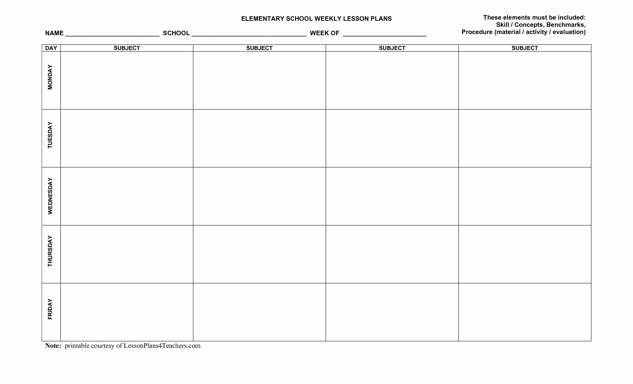 Printable Weekly Lesson Plan Template Awesome Blank Weekly Lesson Plan Templates Mqfotfas