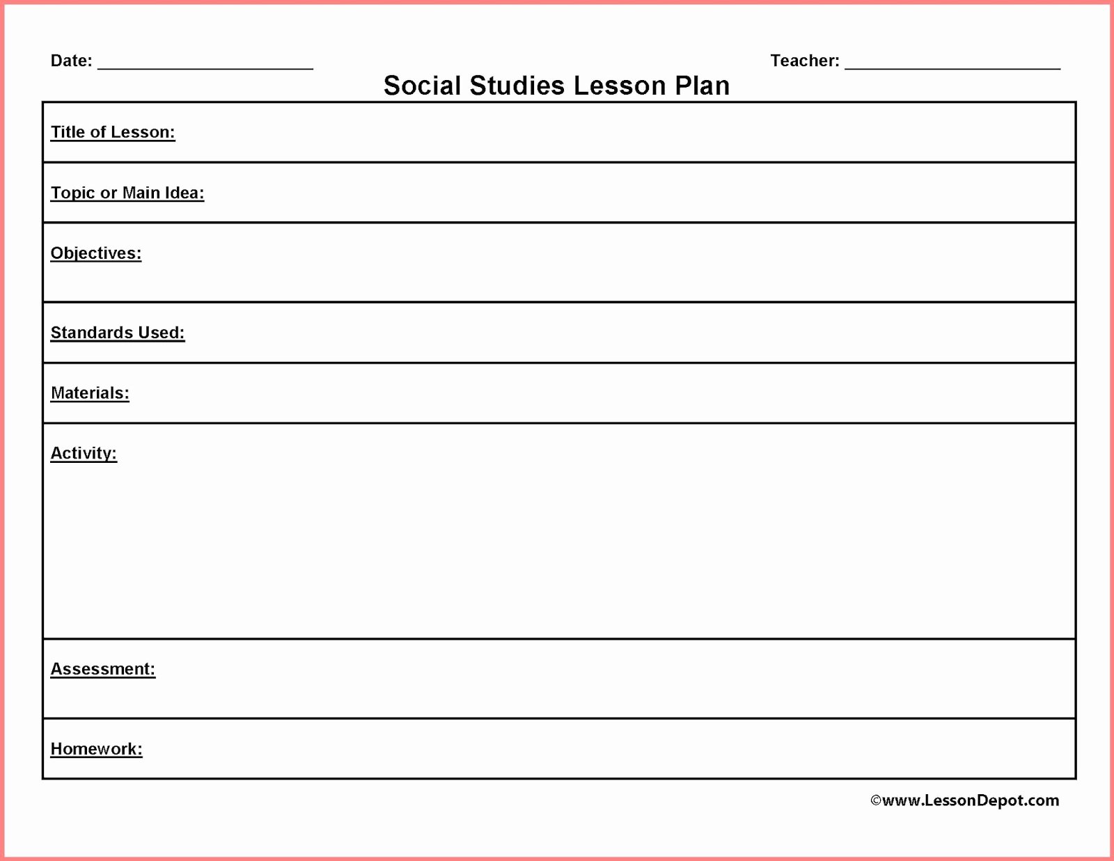 Printable Weekly Lesson Plan Template New Free Blank Lesson Plan Templates
