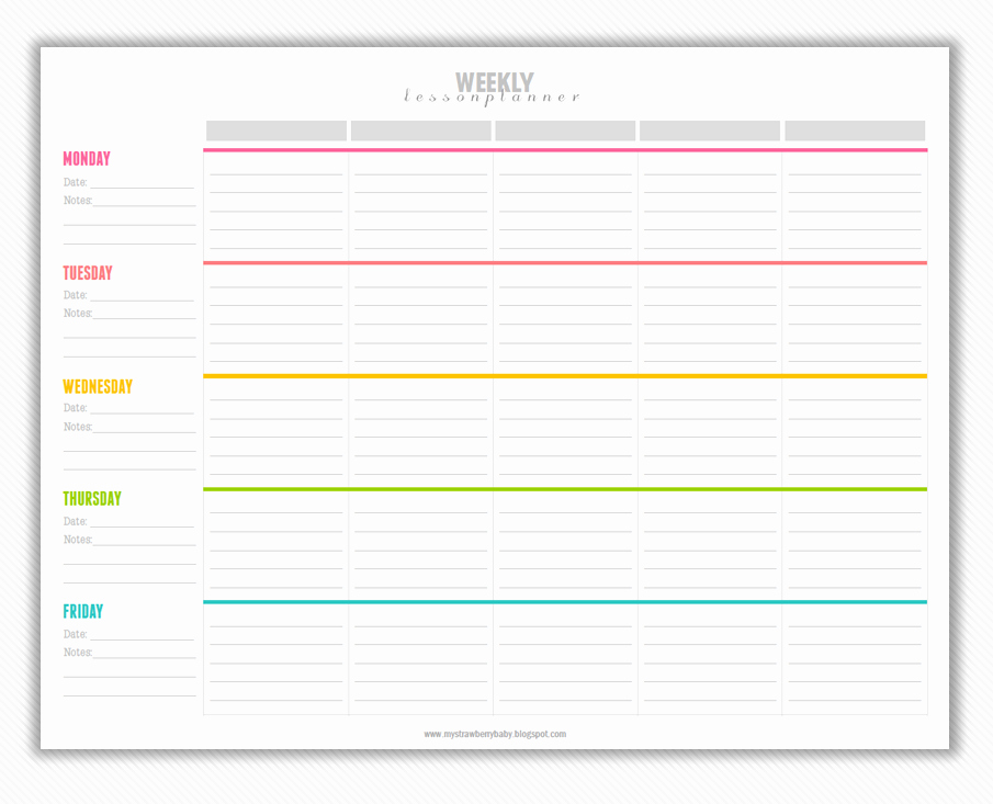 Printable Weekly Lesson Plan Template Unique My Strawberry Baby Free Printable Weekly Lesson Plan