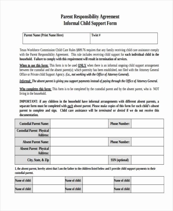 Private Child Support Agreement Template Fresh Agreement forms In Pdf